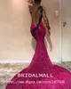 Sexy 2019 Fuchsia Sequined Mermaid Prom Dresses Cheap Hollow Back One Shoulder Formal Evening Dresses Arabic Pageant Celebrity Party Gowns