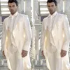 Ivory Men Suits For Wedding Tuxedo Groomsmen Outfit Man Blazer One Button Long Jacket Groom Wear 3 Piece(Jacket+Vest+Pants)