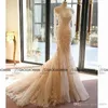 Элегантные румянные шампанские русалки свадебные платья с длинным рукавом мыс ручной работы цветочная страна свадебное платье с кружевной аппликацией 3D цветочные