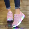 Heelys liderou sapatos de skate de rolos piscando crianças invisíveis rodas duplas garotas garotas skate sapatos luminosos botas de tênis