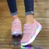 Heelys Led 플래시 롤러 스케이트 신발 키즈 보이지 않는 이중 바퀴 소년 소년 소녀 롤러 스케이트 빛나는 신발 스니커즈 부츠