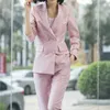 Büroarbeit Blazer Anzüge hochwertiger Frauen Hosen Anzug Blazer Jacken mit Hose Zwei Stücke Set Rot Rosa Blau