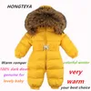 Macacões do bebê Meninos Meninas Macacão de Inverno Macacão de Bebê Pato Para Baixo Macacão Gola De Pele Real Crianças Outerwear Crianças Snowsuit