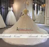 2020 Chamagne Lace Ball Gown Wedding Dresses Muslim Long Sleeves Open Back Plus Size Bridal Gown Real Pictures
