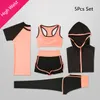 Mulheres 5 Peça Yoga Set para Running T-shirt Fitness Bra Sports Wear Gym Roupas Mulheres Workout Set Sports Terno