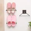 Wall-mounted shoes rack slipper holder pasted iron triangle home simple punch-free bathroom rag towel storage shelf metal