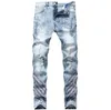 Heren jeans lichtblauw retro tij nationaal sylish geborduurde geripte rechte stretch gewassen broek vintage
