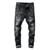 Mens Distressed Rips Stretch Black Jeans Fashion Slim Fit Washed Motocycle Denim Pants Panelled Hip Hop Trousers T1059