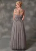 Изящное шифоновое серебряное платье для матери невесты, иллюзорный лиф, кружево в полный рост, пляжное свадебное платье для гостя, жениха, мамы с отделкой3701029