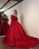 Elegant Red Ball Gown Evening Dresses Long Off Shoulder Sweetheart Sequined Appliques Beaded Formal Dress Quinceanera Dress Evening Gowns