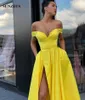 Off Shoulder Sweetheart Yellow Avondjurken A-lijn Lange Satijn Formele Jurk Vloer Lengte Simple Lady Party Glozen Vestidos Largos