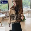 Vanulull Kış Faux Kürk Ceket Moda Leopar Eklenmiş Kadın Kürk 2019 Yeni Uzun Kollu Tek Göğüslü Gevşek Sıcak Giyim