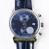 YLF Top Versie Portugieser Chronograph Classic 390303 CAL.89361 Automatische 28800 VPH Blue Dial Mens Watch Sapphire Lederen Stopwatch Horloges