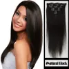Full Head Indian Remy Human Hair Clip In Extensions Black Brown Prosto Virgin Clip w przedłużanie włosów dla czarnych kobiet 70g 100g 120g