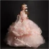 Meisjes Bruiloft Jurken Roze Baljurk Roze Mooie Bloem Meisje Jurk Lange Tulles Baby Meisje Peuter Pageant Jurken Kinderen Formele Wear FG1294