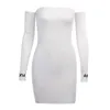 Sexy off the bodycon del hombro vestido de manga larga blanca de color negro Tubo de mujer Top Bodycon Vestido Ladies Slim Fit Dress Party Outfit Offit