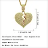 Trendy rood gebroken hart hangers hiphop statement ketting met volledige steentjes gouden zilveren ketting voor mannen vrouwen 2 kleuren 1 pc3073