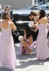 Zuid-Afrikaanse One Schouder Bruidsmeisje Jurken Pale Roze Kleur Plooid Chiffon Front Slits Plus Size Land Bruiloft Gastjurk Maid of Honour