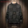 KUANGNAN Solid Plaid Knitted Winter Pullover Men Sweater Man Thick Warm Pull Men Sweater Coat Winter Mens Sweaters 2018 Autumn SH190930