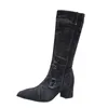 Buty Sexy Jean Kobiet Ankletube Kobiety Krótki Boot Winter Mid Heel Denim 2021 Lady Stylowe Dżinsy Zamek Buty Kowboj