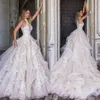 Robes de mariée Vintage col haut dentelle appliques pays à plusieurs niveaux robes de mariée une ligne balayage train volants robe de mariée, plus la taille303x