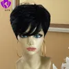 best short pixie cut hairstyle for black women Pre Plucked lace front Human Hair Wigs with bangs Straight brazilian Bob wig