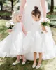 Vit Jewel Billiga Tulle Flower Girl Dresses 2019 Princess En Linje Ärmlös Kids Toddler First Communion Dress med avtagbar sash