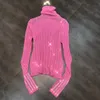 New design women's solid color rhinestone patchwork shinny bling turtleneck long sleeve knitted soft sweater jumper pullover tops