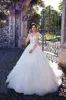 Spring 2020 Latest Bridal Gowns Lace Appliqued Illusion Neck Sheer Long Sleeves A Line White Organza Formal Wedding Dresses Wholesale