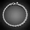 Luxury 3MM 4MM 925 sterling silver bracelets 8 inch women Twisted Rope Chain Wristband Wrap Bangle For Men s Fashion Jewelry