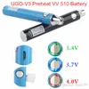 Authentieke UGO-V II 2 510 Draad Vape Pen UGO V3 Variabele Spanning Voorverwarmen EVOD Batterij Kits Met eGo Oplader Micro USB Passthrough ecigs