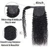 Mongolian Dostosowane Kręcone Splot 10 do 22 cali 140g Human Hair No Plątanina Nie Sheddin Nieprzetworzone Magic Wrap Ponytail Hairpiece Natural Color