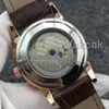 Brown Leather Top Fashion Mechanical Mens Stainless Steel Gold Automatic Movement Watch Sports mens watches Wristwatches