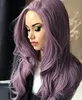 Różowy Glueless High Temperature Włókno Naturalne Włosów Włosów Wigs Soft Swiss Purple Long Falisty Syntetyczna Koronka Przednia Peruka Dla Kobiet FZP143