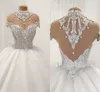 Vestidos de casamento vestido de bola de luxo com pura decote capa mangas grânulos pescoço de cristal vestidos de casamento altos sexy volta zíper robe de mariee