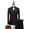Men's Suits Blazers Light Grey/Black Groom Tuxedos Double-Breasted Men Wedding Peak Lapel Jacket Blazer Dinner/Darty Suit 1132