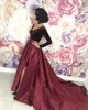 Nieuwe Sexy Deep V-hals Velvet Prom Jurken Lange Mouwen Bourgondië Hoge Split Vloerlengte Satijn Party Quinceanera Plus Size Formele Avondjurk