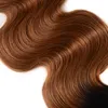 Brazylijski Ombre Human Hair Wiązki Dwa Tone Ciało Fala Dziewiczy Włosy 3 Wiązki Remy Human Hair Extension 1B / 30 Średni brązowy / Średni Auburn