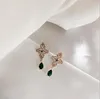 Wholesale- Designer Gold Retro Earrings Fashion Alloy 925 Silver Needle Earrings with Green Stone for Women Jewelry