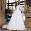 Bröllopsklänning Elegant Satin Aline Fashion Long Sleeve Vestido de Novia 2020 Simple Princess Train Knappar Back Bridal Gown3868193