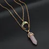 New Luxury Womens Gold Plated Double Chain Colorful Natural Stone Pendant Necklace