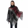 Plaid Poncho Girls Check Vintage Cape Szalik Wrap Knit Cashmere Scarves Lady Winter Cardigan Koce Kocowe płaszcz Płaszcz Sweter Czyq6125