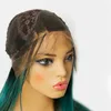 Long Dark Roots Green Mixed Color Ombre Two Tone Lace Front Synthetic Wigs Straight Heat Resistant Hair Pre Plucked Wig with Baby Hair