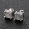 New Gold Silver Color Iced Out CZ Stone Square Stud Earring Hip Hop Rock Jewelry Earrings
