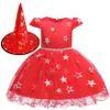 Girl Halloween Dresses Ruffle Gauze Stars Pearl Bow Sash Cosplay Dress With Witch Hat Kids Designer Clothes Girls Baby Girl Dresses RRA1938