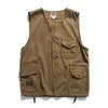 Qingxin13 Herrvästar Mens Sommar Ärmlös Vintage Multi-Pocket Vest Amerikansk Casual Bomull Safari Style Coat Waistcoat Male