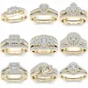 New Gold Color Wedding Rings For Women Square Zircon Jewelry Heart Rings Elegant Female Engagement Ring Set Fashion Accessories
