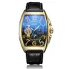 Orologio scheletro vintage da uomo Orologio da polso meccanico automatico Carica automatica Bracciale in pelle Fasi lunari Orologio maschile Relogio Masculine292D