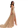 アラビア風マーメイドイブニングドレスセクシーなハイスプリットハンドスパンコールエレガントなMhamad Long Prom Gownsパーティーウェア