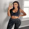 Kvinnor kamouflage camo yoga set sport slitage sömlös gym fitness kläder booty yoga leggings sport bh gym sport kostym femme mx200329